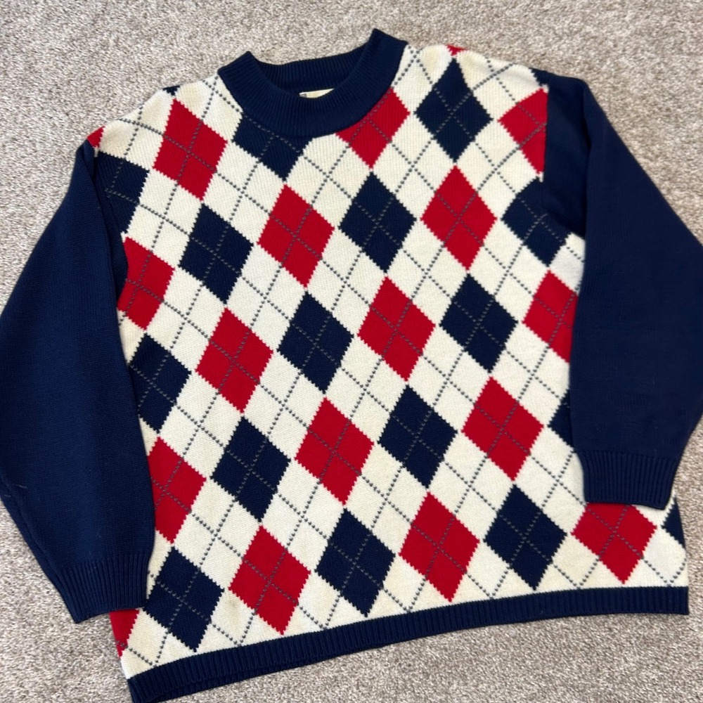 Vintage Elisabeth Liz Claiborne Argyle/Diamond Sweater Lambswool Women PETITE 3